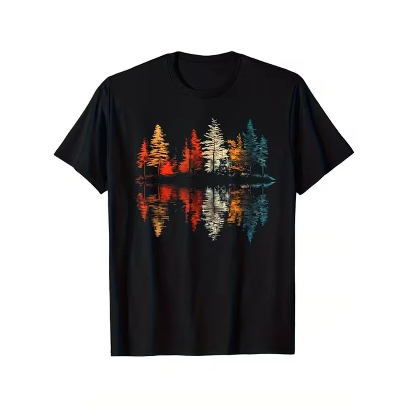 Outdoor Activities In Camping - Herren-T-Shirt mit Retro-Reflexionsdruck, schwarz mit buntem